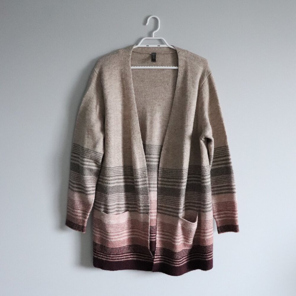 Denver Hayes Women's Sz XL Striped Open Front Knit Stretch Pocket‎ Cardigan